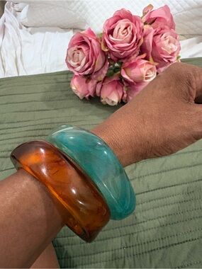 Chunky Resin Bangle Bracelets in Amber and Teal